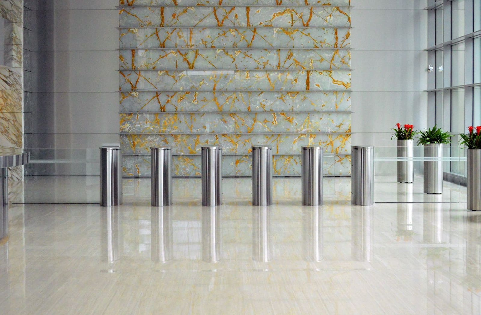 The lobby of the office building